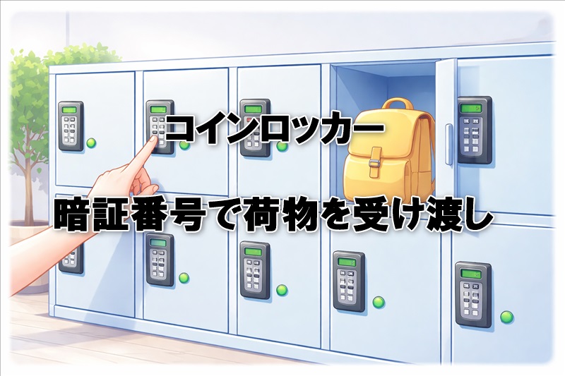 コインロッカーの暗証番号で荷物を受け渡し